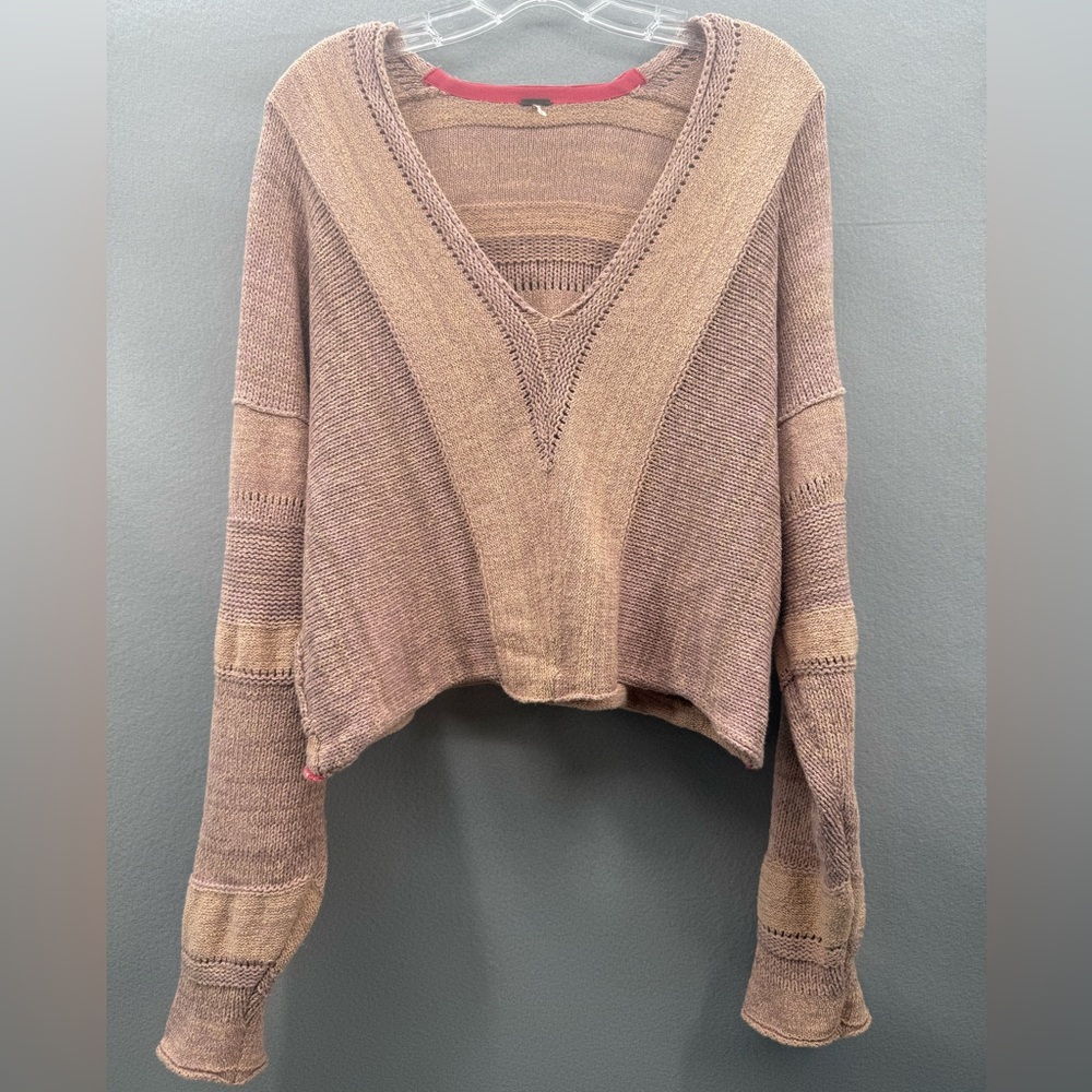 Free People Lemonade Stand Textured Vneck Sweater Size M Bohemian - Picture 5 of 15